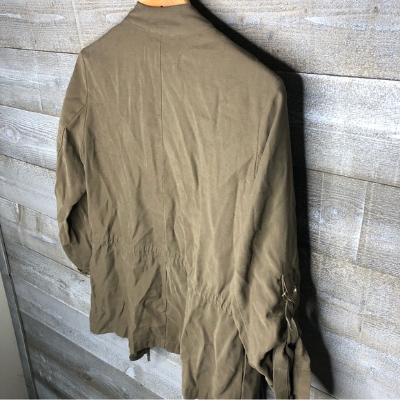 Zara olive green military open front drape military jacket medium - Picture 4 of 4